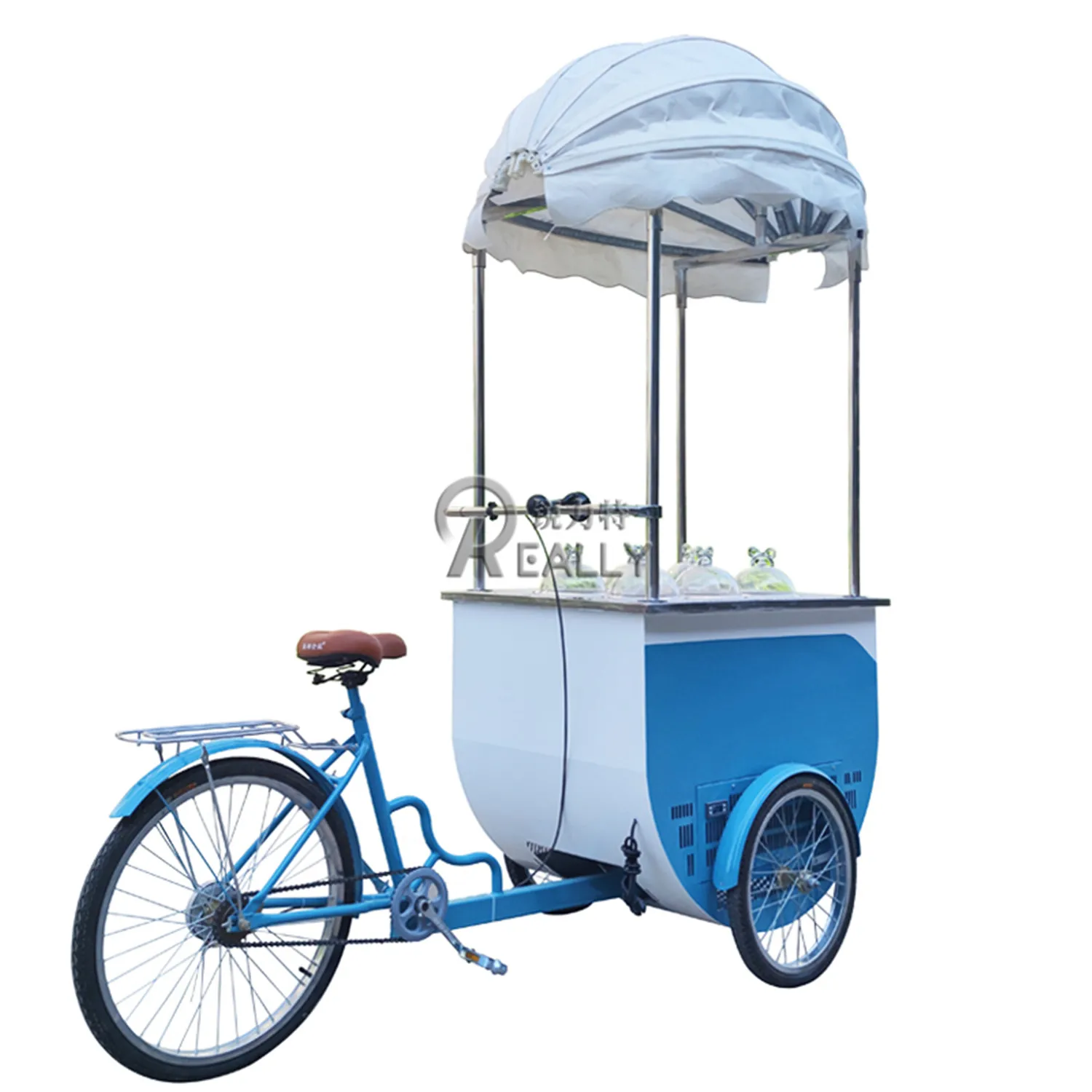 Retro Snack Cart Three Wheeled Ice Cream Cart Mobile Drink Dessert Frozen Display Cabinet Flower Cart 35 22 4cm wide handles design drink food snack serving tray bamboo trays for living room restaurants