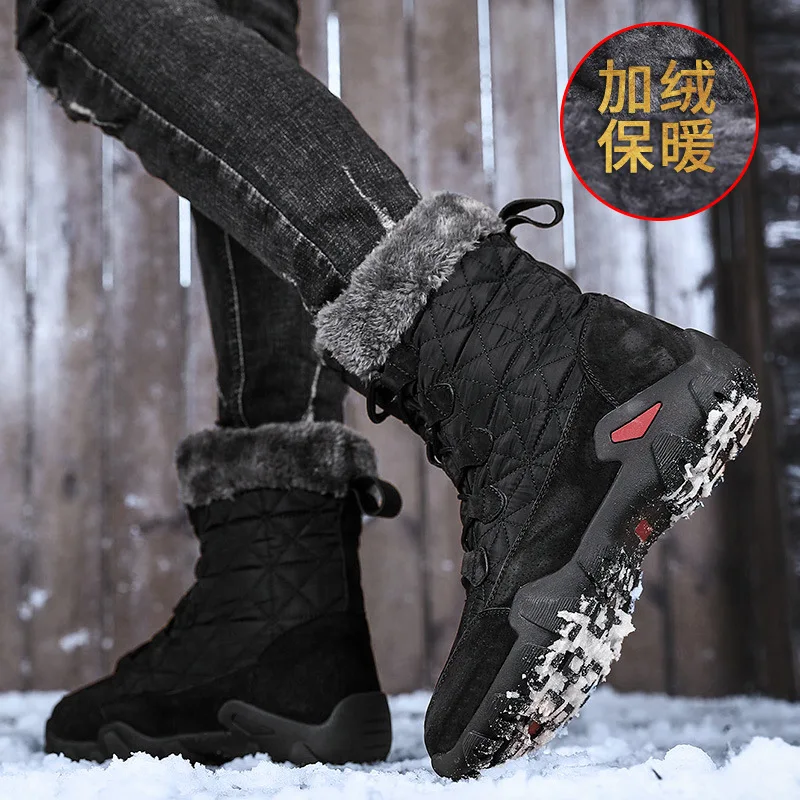 

Loehsao Brand Fashion Men Snow Boots Brown Black Green High Top Plush Thick warm 2024 Winter Shoes Casual Sport Martin Boots