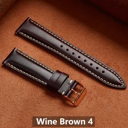 Premium Genuine Leather Watch Band with Stainless Steel Buckle - 22mm (Wine Brown 4)