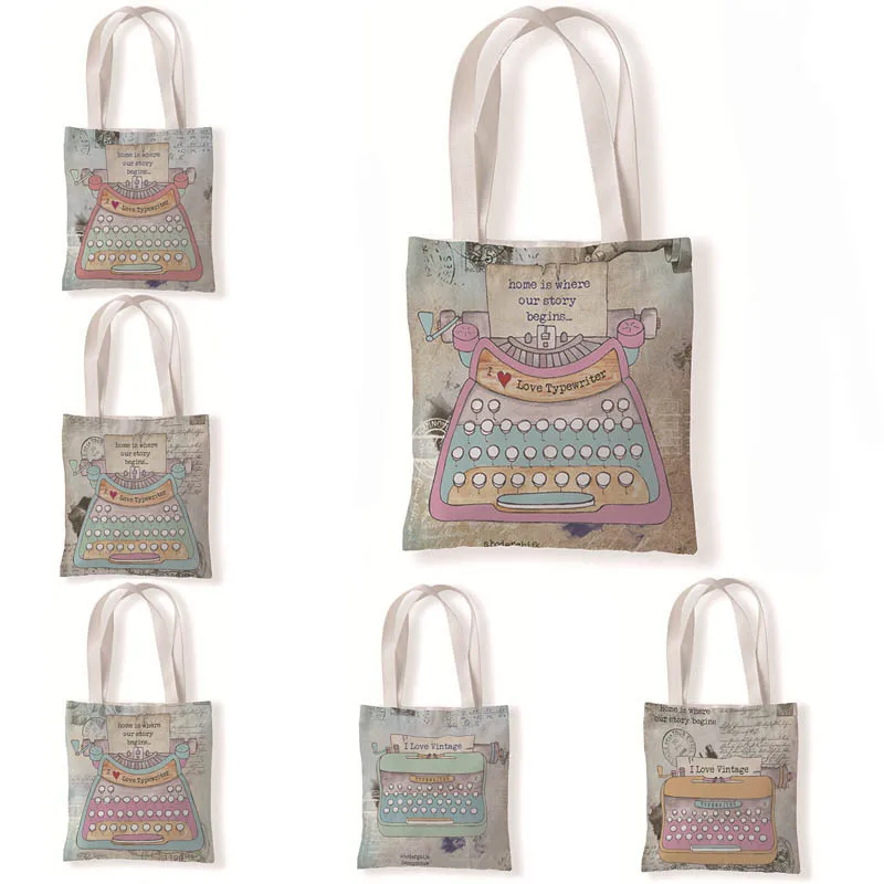 

Retro Phone Pattern Women Canvas Shoulder Bag Shopping Bags Students Book Bag Canvas Handbags Tote for Girls