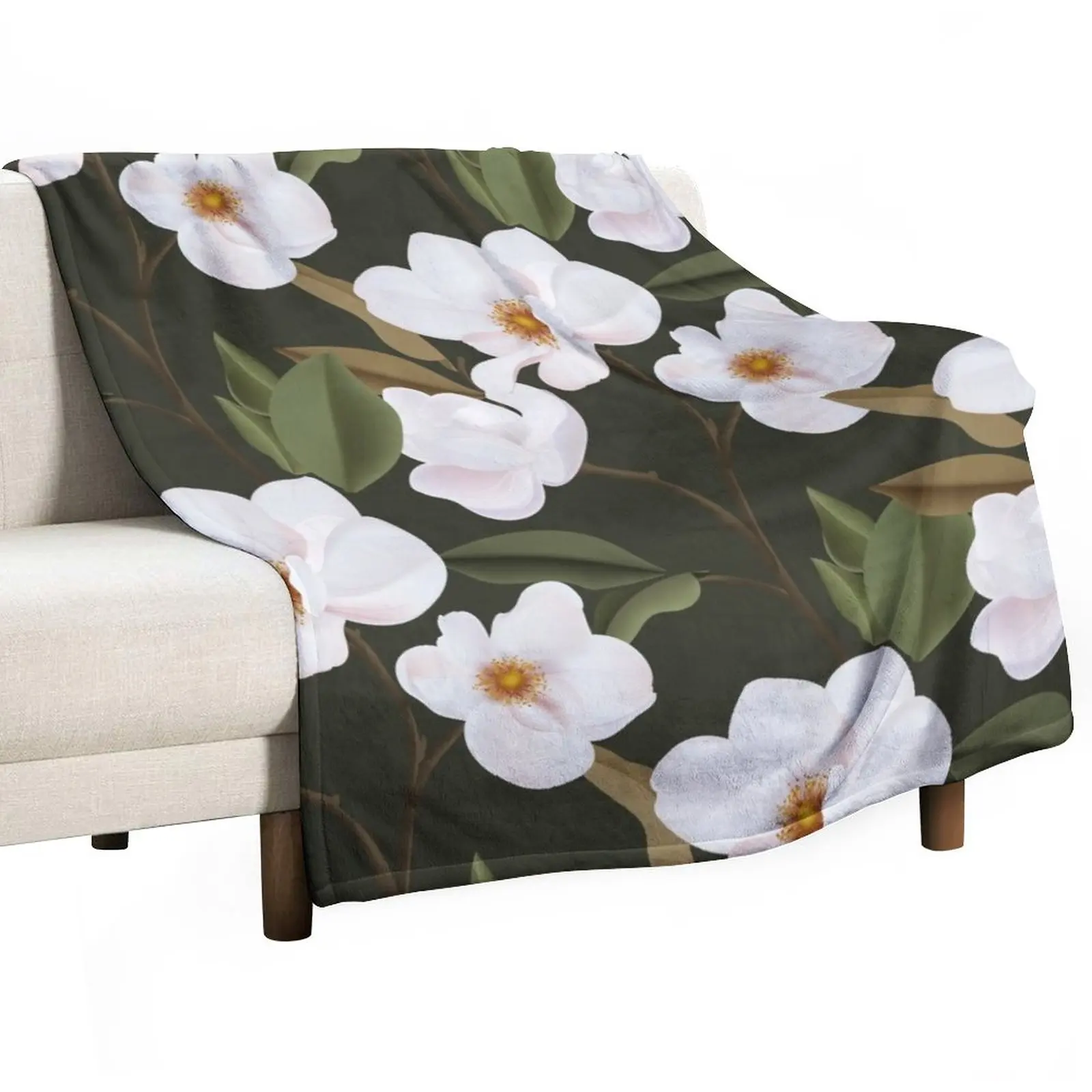 

New Watercolor floral Magnolia background Throw Blanket Thin Blanket Personalized Gift Blanket For Sofa Weighted Blanket