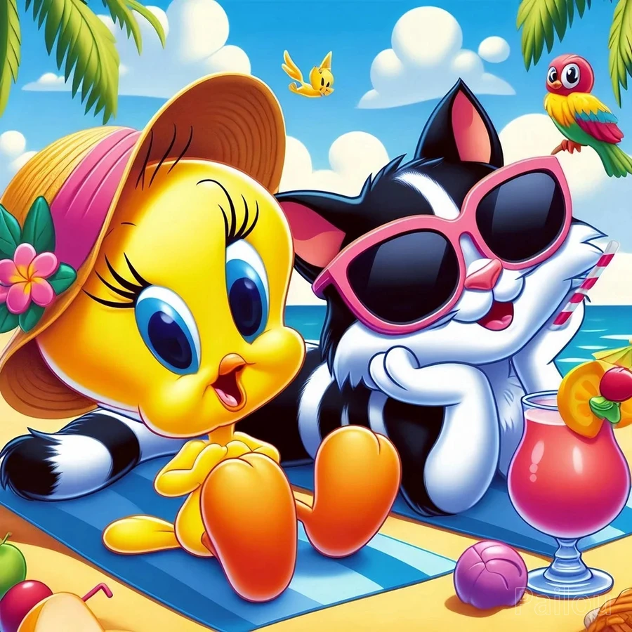 Cute Tweety Bird Under Colorful Umbrella 5d Diamond Painting Art