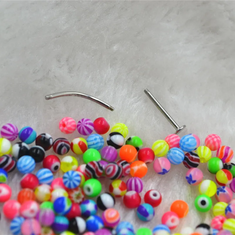 200 Stück/Lot Körperpiercing-Schmuck – Acrylkugeln, Ersatzzunge/Navel, ersetzen Sie das Körperpiercing-Zubehör 16G 14G – Detail 1