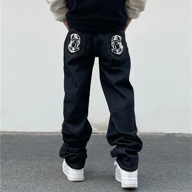 Y2K Jeans Streetwear Mens Hip Hop Print Baggy Jeans Denim Pants