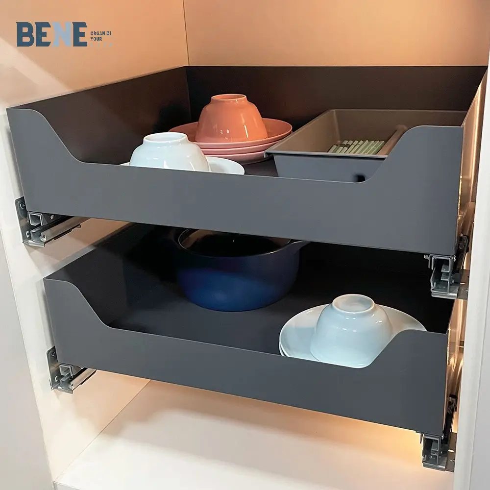 Kitchen Cabinet Accessories Hardware Cabinet Organizers Side Mounted Pull Out Metal Plate Mesh Stock Basket Drawers Basket
