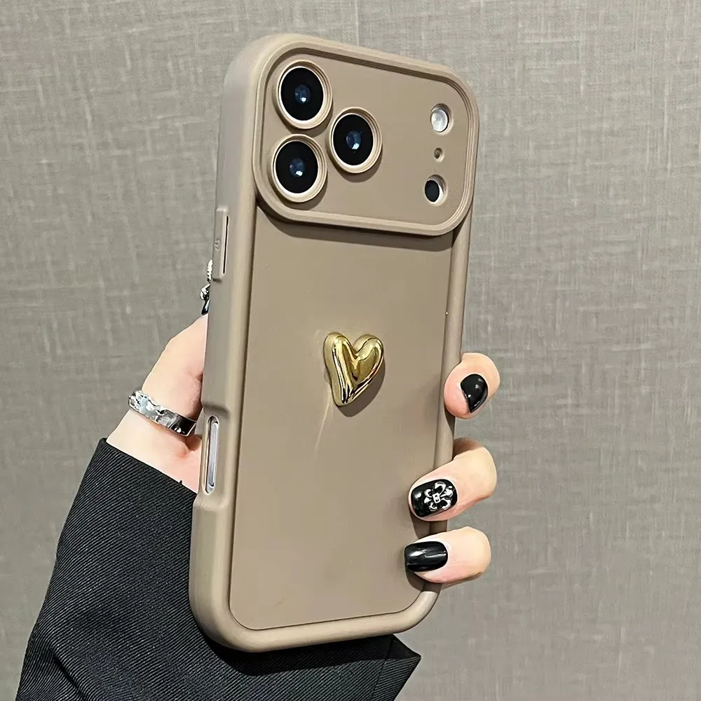 Elegant 3D Gold Love Heart Matte Phone Case Cover
