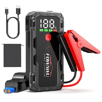 FOWAWU 22800mAh 4000A Avviatore Batteria Auto, Avviatore di Emergenza per Auto/Moto(8 L Gas or 6 L Diesel), 12 V Jump Starter Portatile con Clips de Seguridad Inteligentes, Torcia a LED y QC 3,0