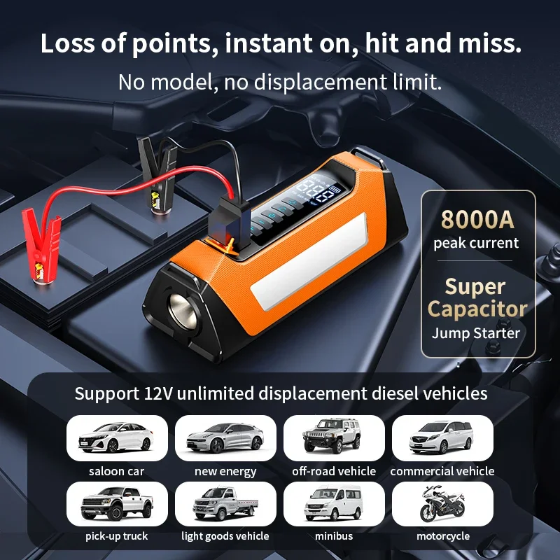 8000amp 200psi Professionale Auto Jumpstarter Multifunzione 12v Batteria Booster Super Compressore Accumulatori E Caricabatterie di Potere Salto di Avviamento Pompa di Aria - immagine 2