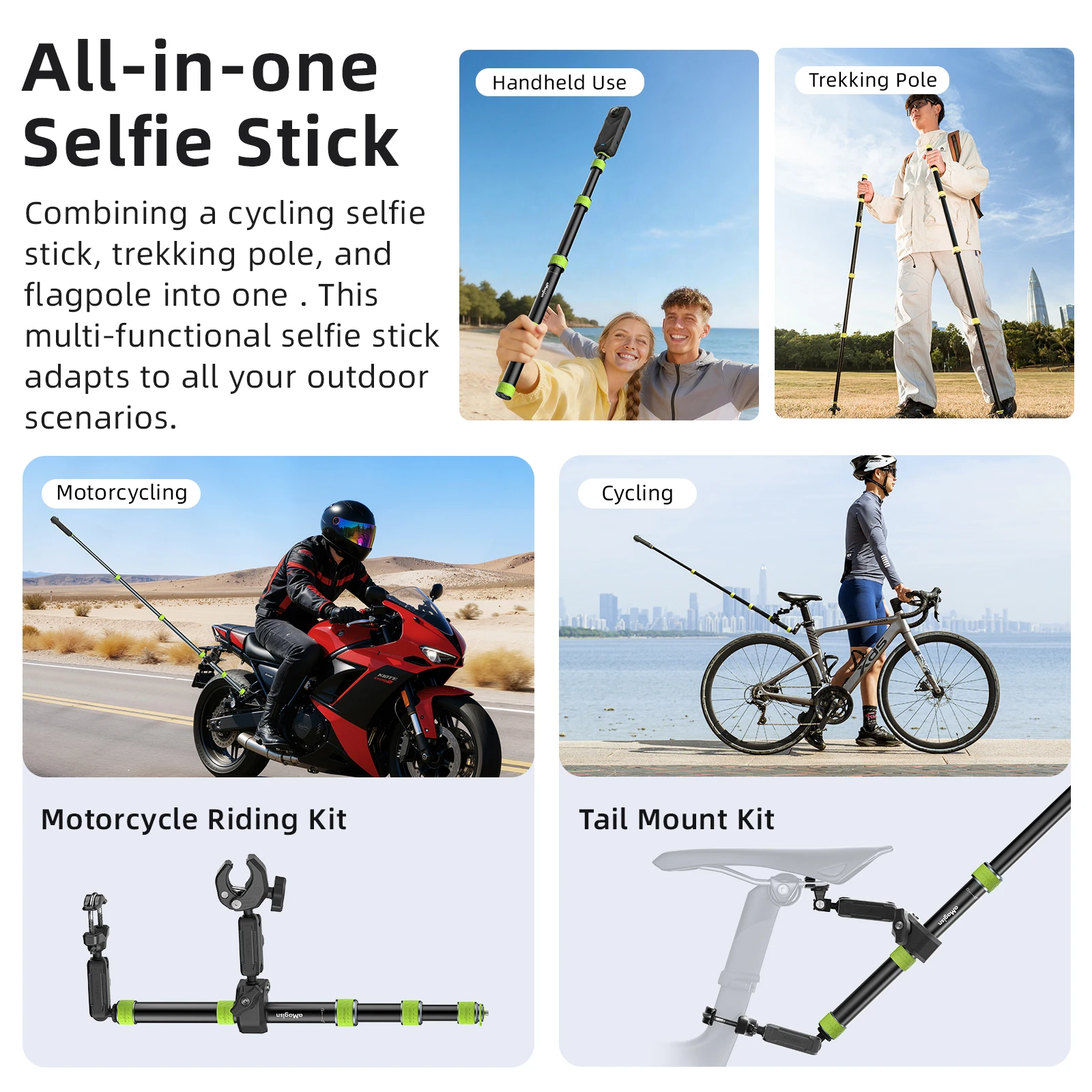 Support de guidon télescopique pour perche à selfie Insta360/GoPro/SJCAM/Akas (moto/vélo)_voghion.com