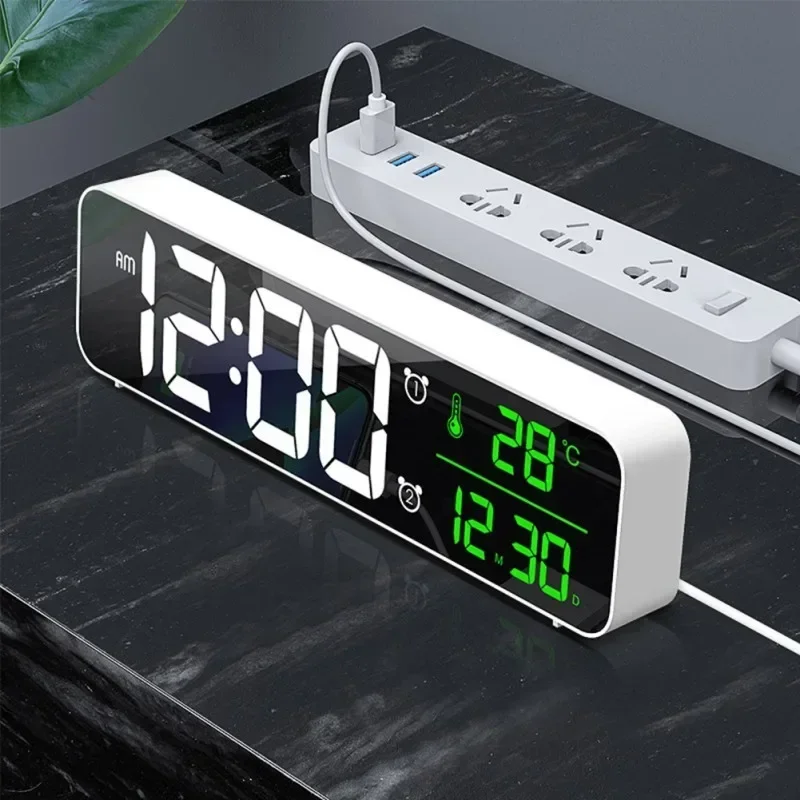 

Desktop Snooze Clock LED Table Mirror USB Bedrooms Digital Watch Home For Clocks Decoration Electronic Alarm