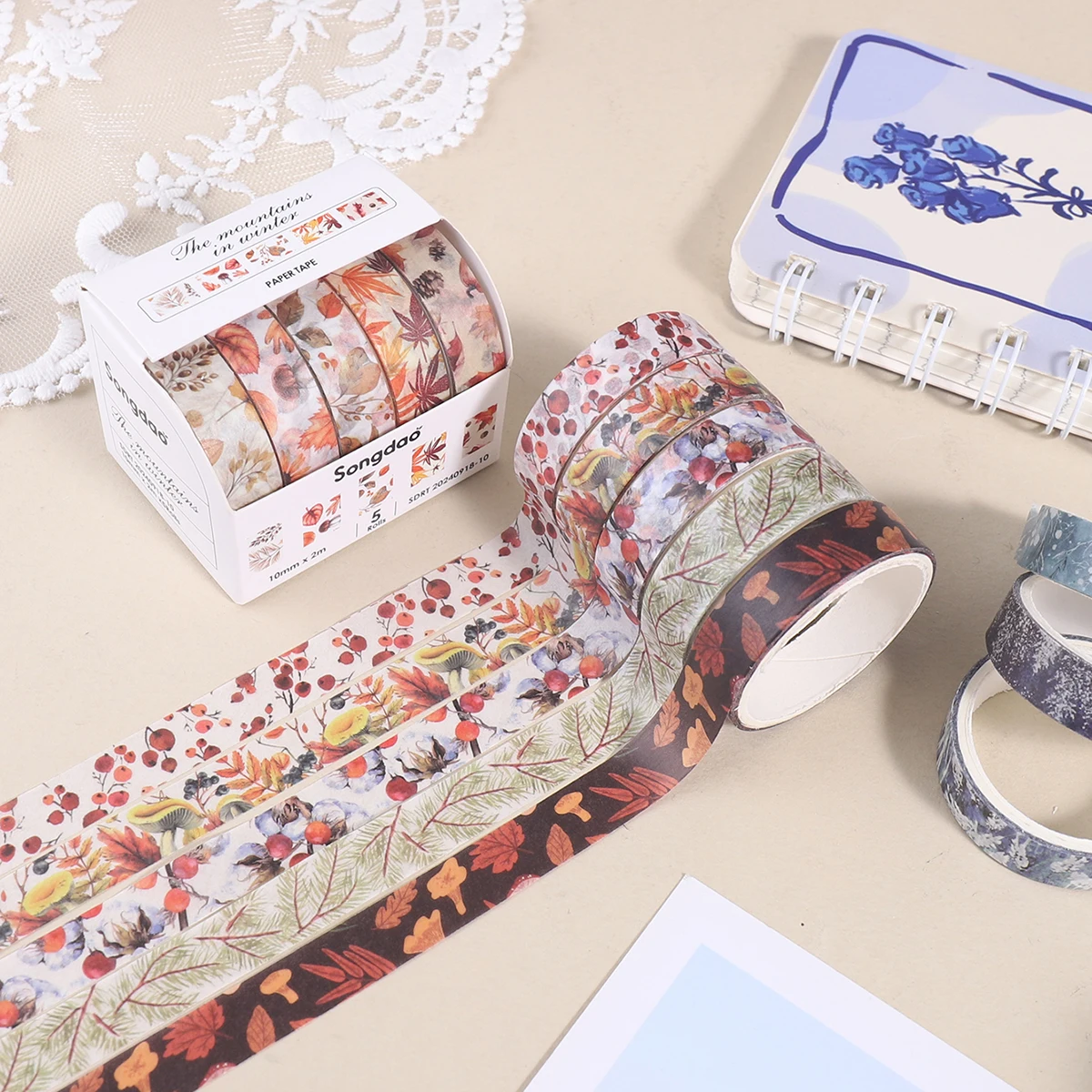 5롤/박스의 와시 테이프, 스크랩북 및 선물 포장에 적합합니다.