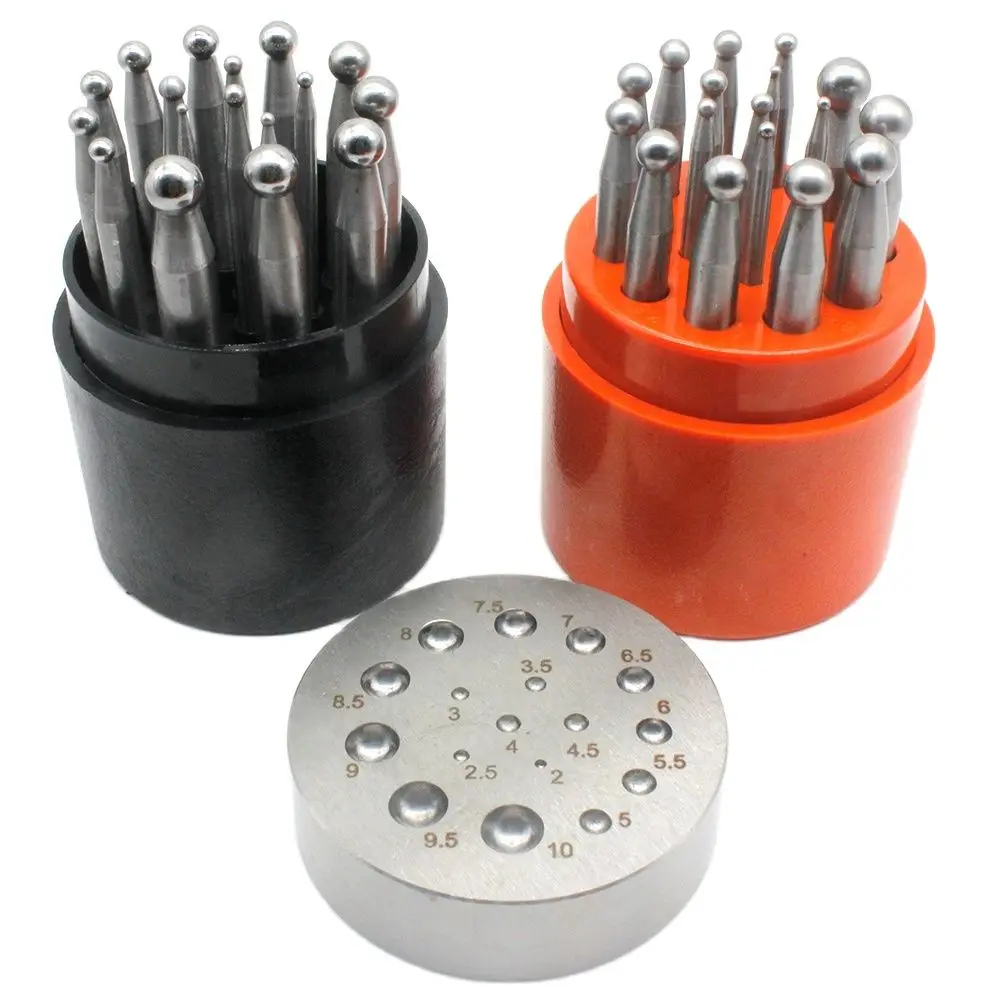 17PCS Punches Set Dapping Block for Metal Forming Doming Jewelry Smithing Tool hot high hardness steel doming dapping block square punch forming shaping tool for jewelry making