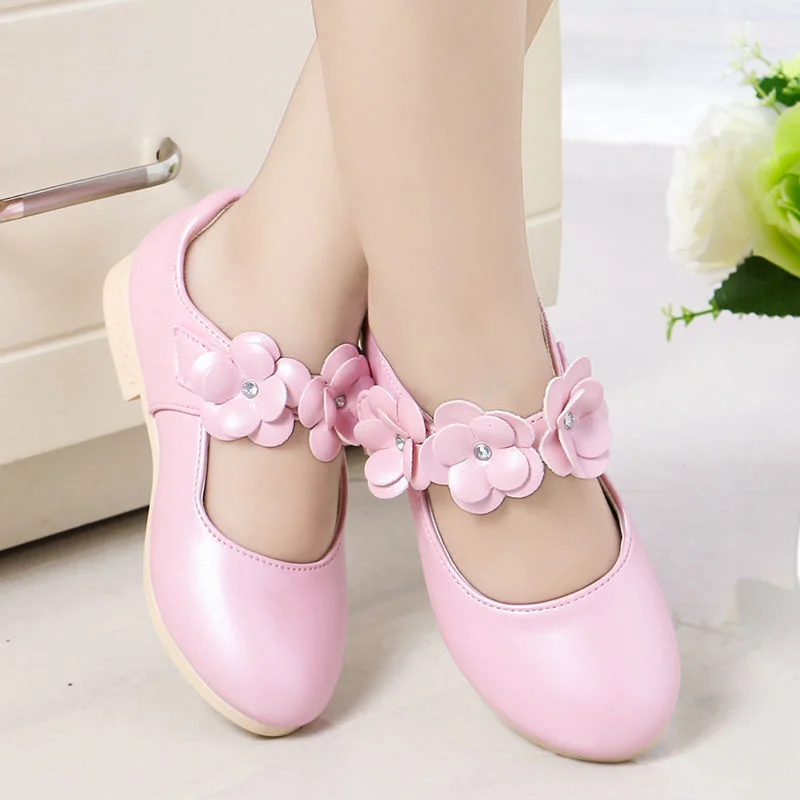 Flower Girls Pink White Gold Leather Shoes For Children Latin Dance Princess Wedding Party 6 8 10 12 Years Old schoenen meisjes boy sandals fashion