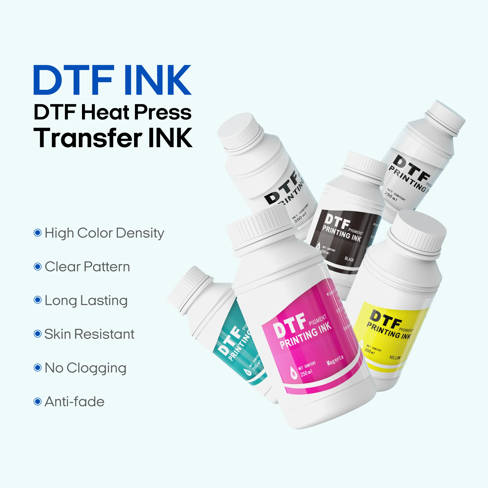 Dye Ink Kit Ink Refill Kit Dye Ink Refill Ink Cartridge Refill Kit Ink Refill Punehod DTF Printer Ink Refill 250ML*6 CMYKW Moisturizer For R1390 L1800 L800 XP600 DTF Transfer Printer US UK DE STOCK