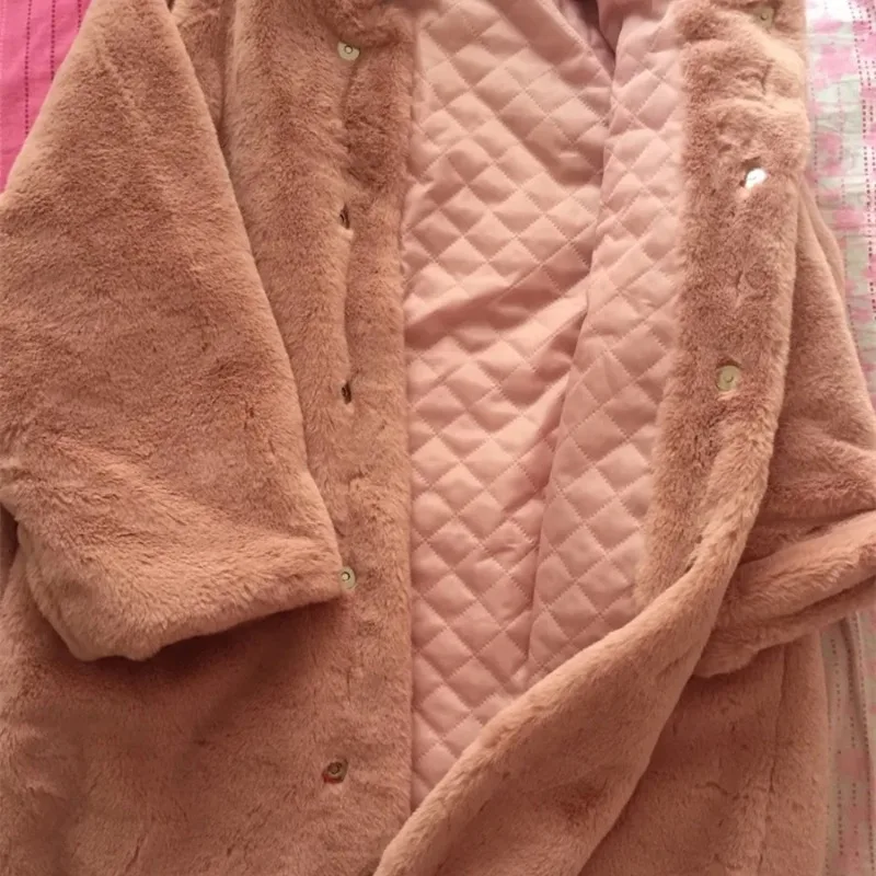 Winter New Imitation Mink Faux Fur Coat Plush Long Coat Women Warm Thicken Overcoat Fashion Stand Collar Loose Casual Jackets