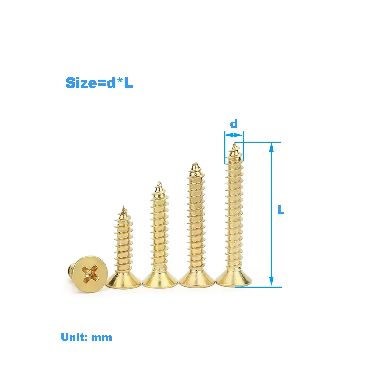 Brass Countersunk Cross Self Tapping Screw/Flat Head Extended Woodworking Bolt M2M3M3.5M4M5M6M8