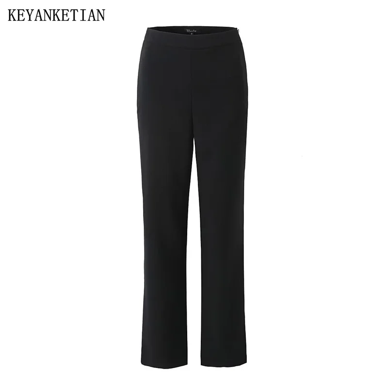 

Новинка 2024, женские прямые брюки KEYANKETIAN на молнии с высокой талией, весенние офисные женские черные брюки