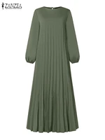 2025 ZANZEA automne robes élégantes femmes col rond à manches longues Robe d'été musulmane dubaï Abaya Robe Femme solide plissé Maxi robes 1