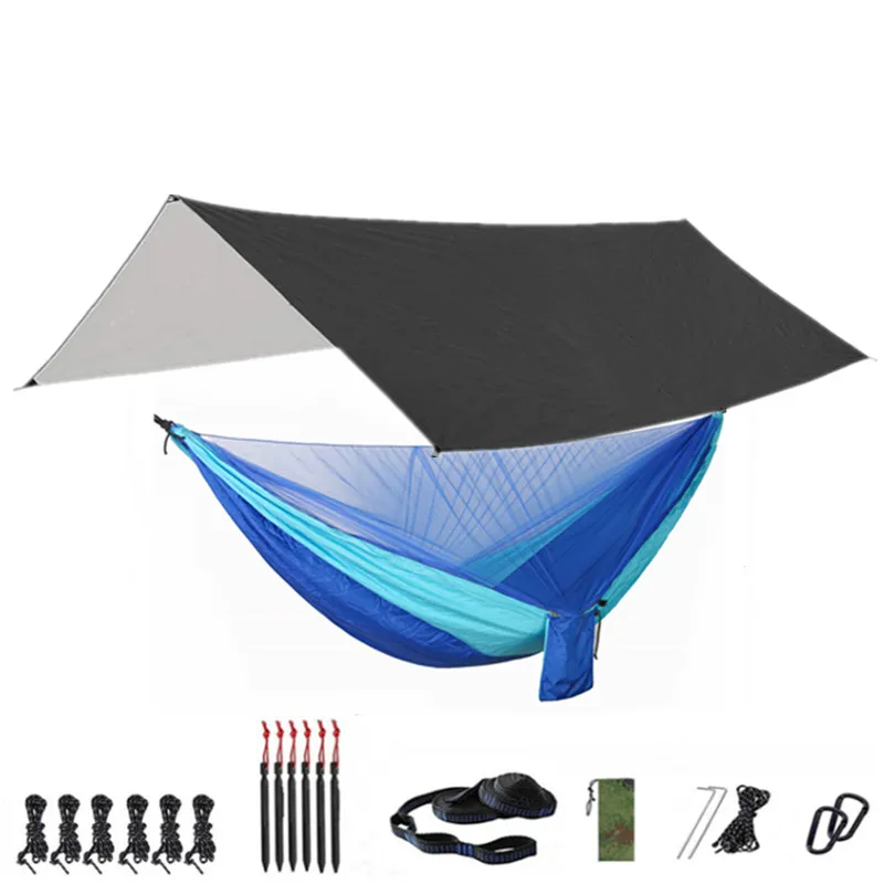 Camping Hammock with Bug Net and Rainfly Tarp,118x118in Portable Waterproof and UV Protection Hammock Tent for Indoor, Outdoor 