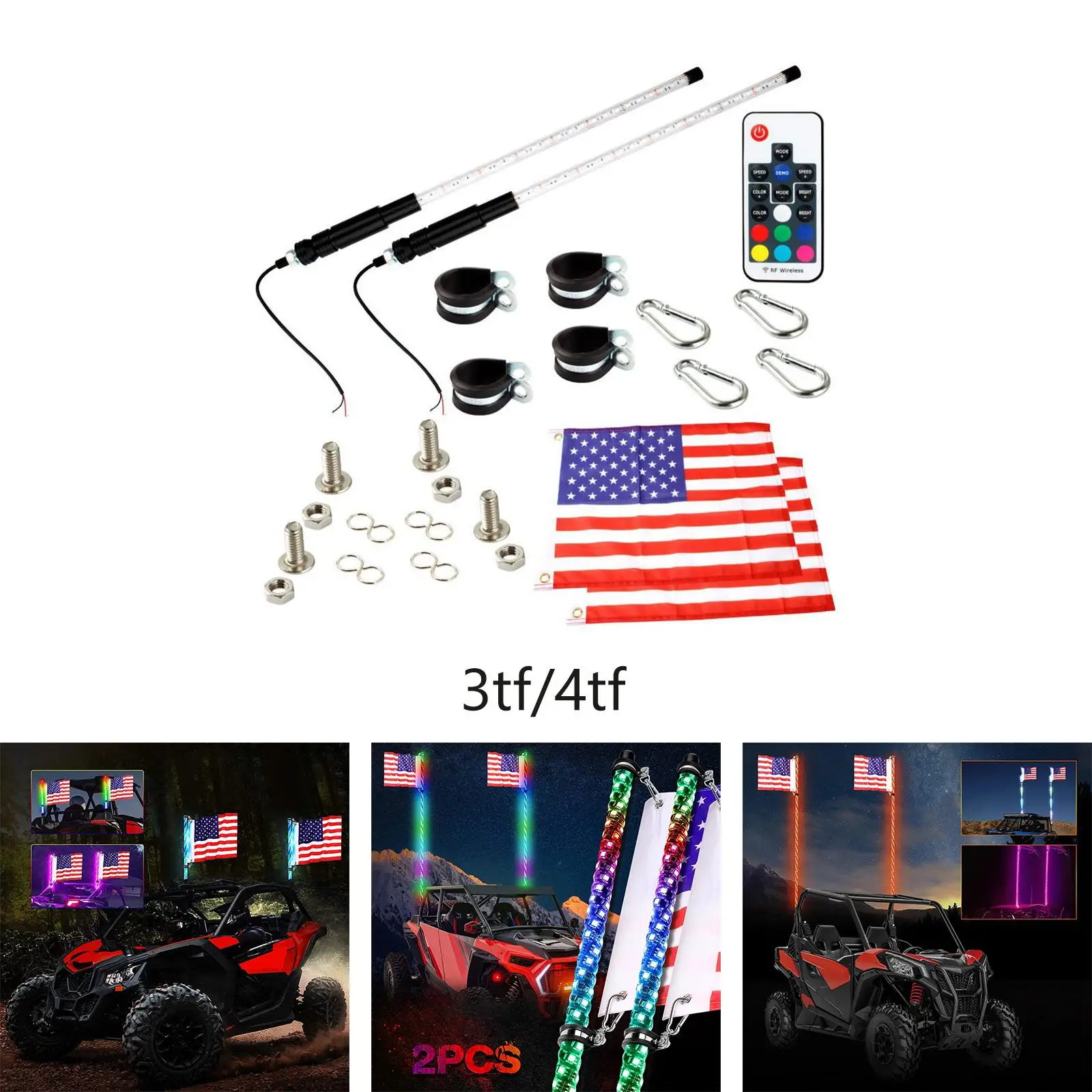 2Pcs LED Lights, RGB Watreproof 300 Flash Patterns Spiral Lighting Fit for UTV ATV Motorcycles Buggy Boat Rail 2Pcs LED Lights, RGB Watreproof 300 Flash Patterns Spiral Lighting Fit for UTV ATV Motorcycles Buggy Boat Rail