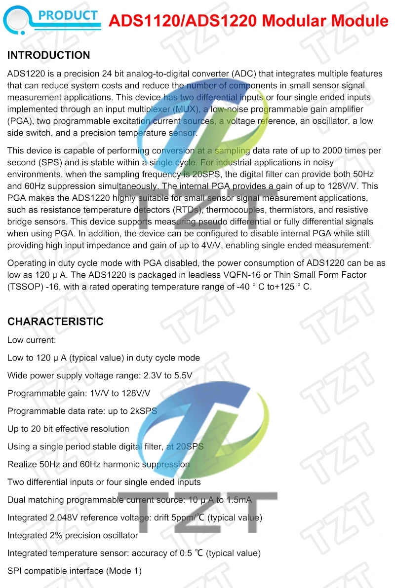 ADS1120 ADS1220 24-Bit-Konvertermodul I2C 24-Bit-Analog-Digital-Wandler mit geringem Stromverbrauch – Detail 1