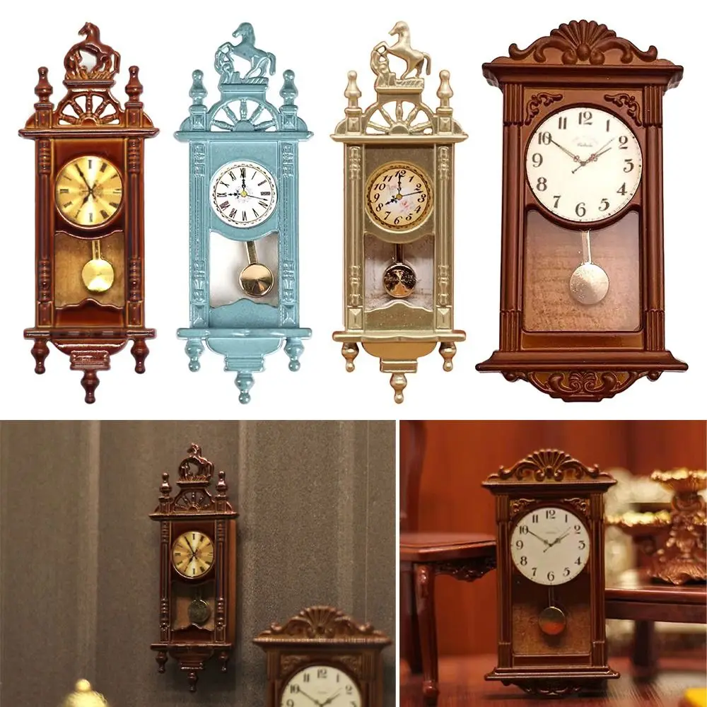 1:12 Scale Dolls Miniature Wall Clock Pretend Play Furniture Wall Clock Doll House Accessories 2