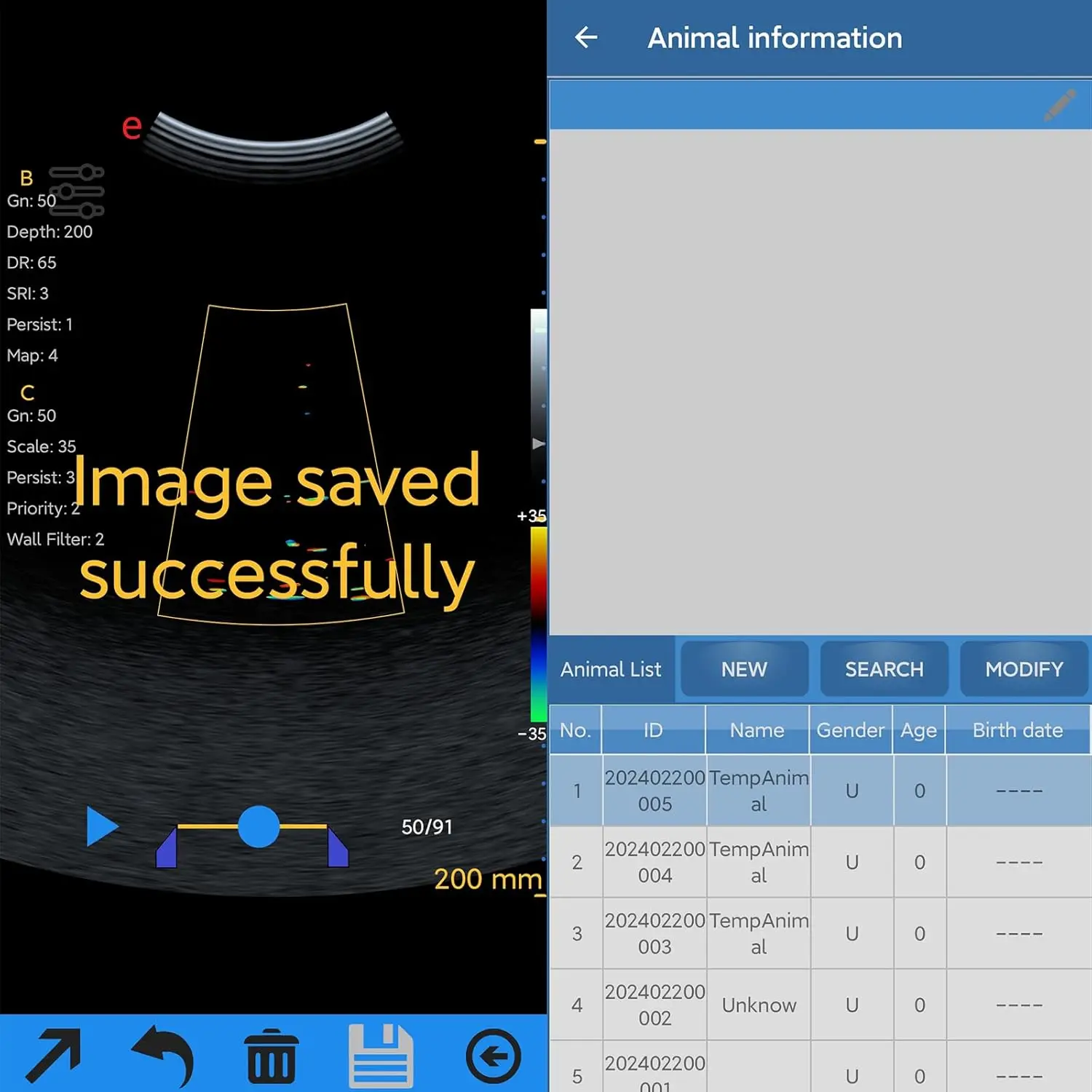 Veterinary Wired Ultrasound Scanner Portable Color Doppler, 3.5/7.5Mhz Convex Probe for Andriod Phone with Type-c Port
