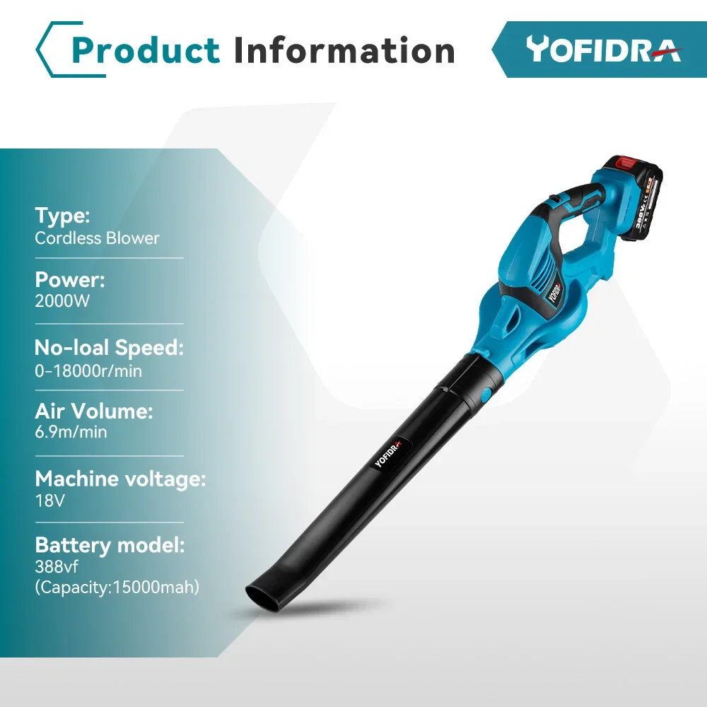Yofidra-soplador de aire eléctrico de alta potencia, soplador de hojas/nieve/polvo inalámbrico de mano, herramienta de jardín para batería Makita de 18V