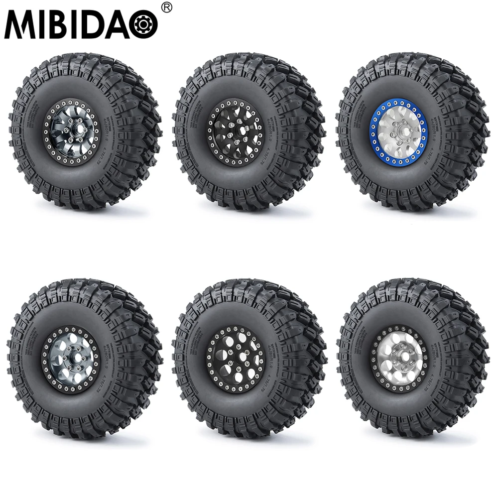 

MIBIDAO 4Pcs 1.9" Beadlock Wheel Rim & Rubber Tires Set for 1/10 RC Crawler Axial SCX10 90046 AXI03006 TRX4 D90 CC01 Parts