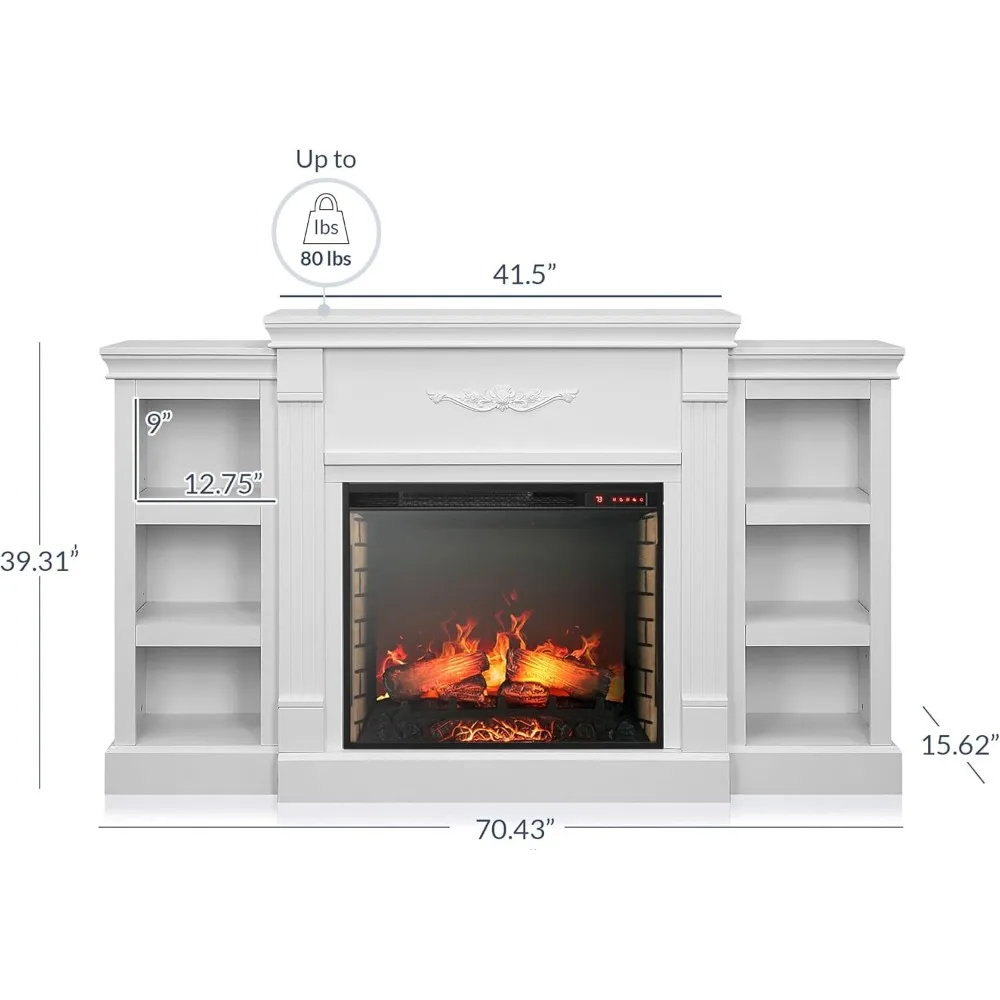 Modern 70" Electric Fireplace Heater Mantel TV Stand & Media Entertainment Center for TVs up to 68" with Energy-Efficient Heater 5