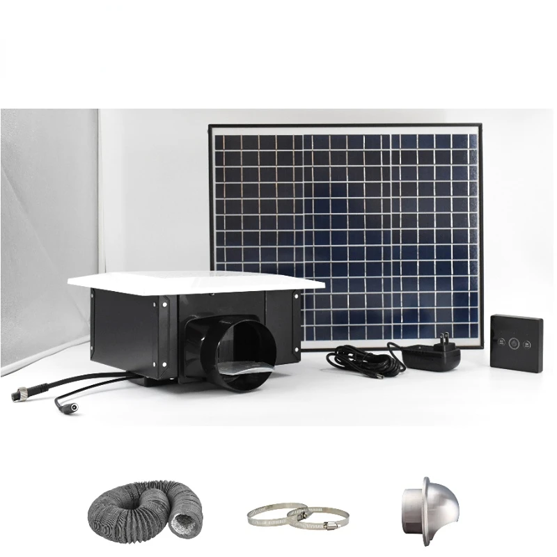 Solar Panel Powered AC DC Ventilation Fan Bathroom Kitchen Heat