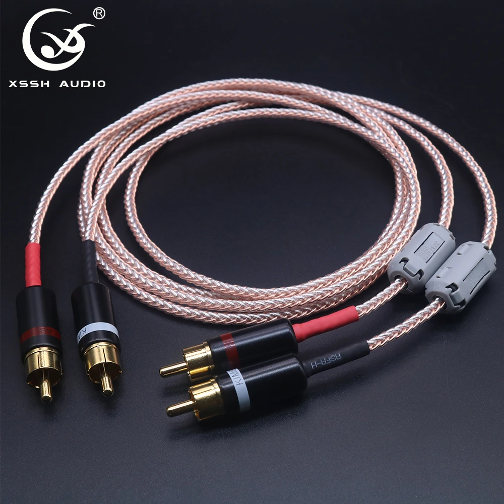 

2 RCA to RCA Cable XSSH Hi-end HIFI OFC pure copper silver mixed Headphone Earphone Extension Audio Wire Cord Aux Cable Cables