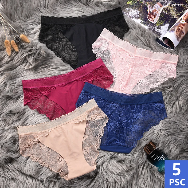 5PCS Lingerie Sexy Underwear For Women Seamless Panties Lace Briefs ...