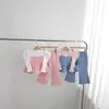 2025 Spring New Baby Casual Sports Clothes Set Girls Sweet Cute Puff Sleeve Tops + Flared Pants 2pcs Suit Infant Toddler Outfits 1