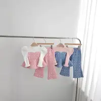 2025 Spring New Baby Casual Sports Clothes Set Girls Sweet Cute Puff Sleeve Tops + Flared Pants 2pcs Suit Infant Toddler Outfits 1