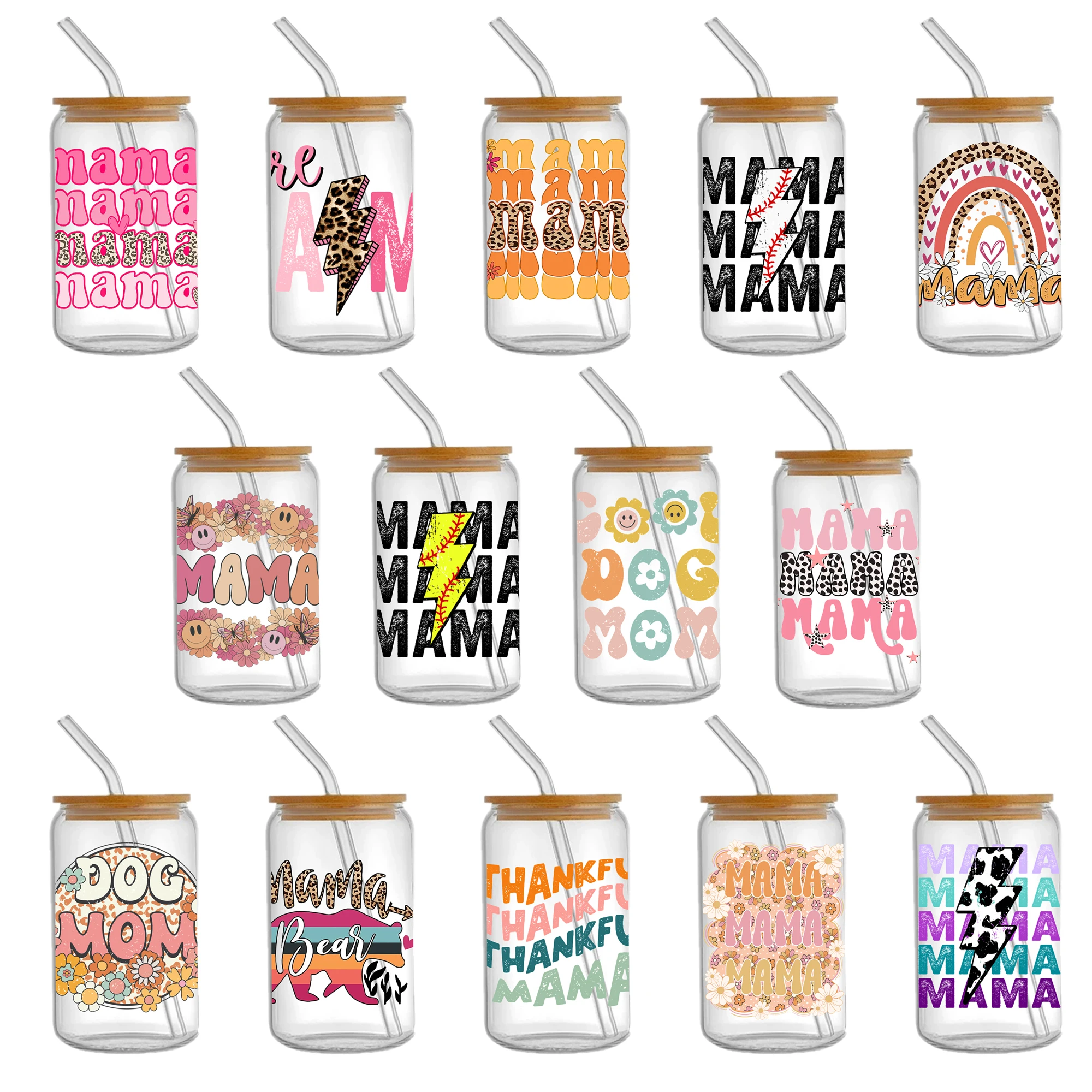 Mama Lightning 16oz DTF Sticker Cups Cool Personalize UV Wrap Transfer Sticker Labels DIY Selfadhesive Waterproof custom labels craft vinyl sticker