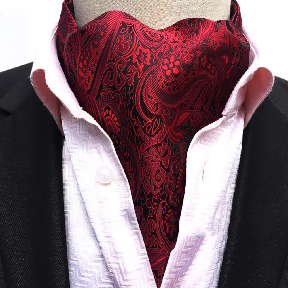 Jacquard Paisley Men Cashew Tie Wedding Formal Cravat Ascot Scrunch Self British Gentleman Polyester Tie Set For Wedding Party