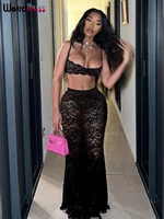 Weird Puss Sexy Mesh 2 Piece Set Women Hipster Midnight Summer Trend Mini Camisole+Skirts Stretch Nightclub Party Matching Suits 1
