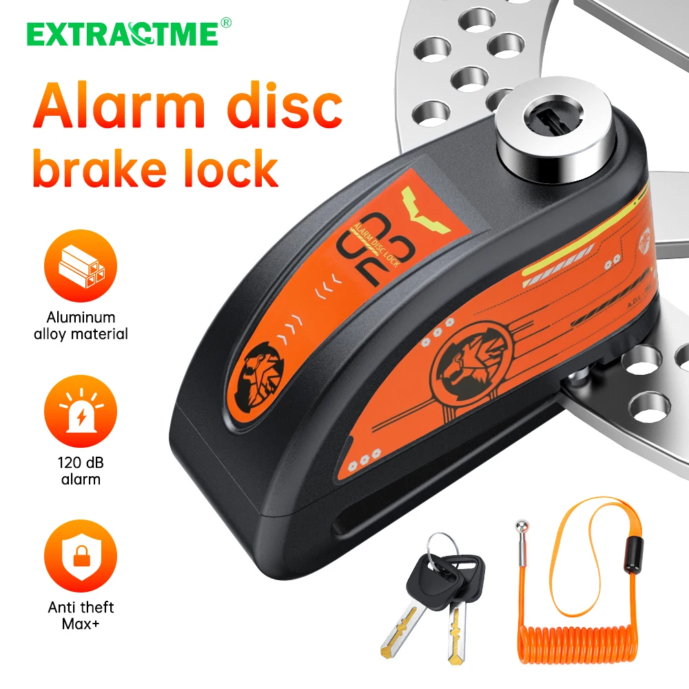 Extractme รถจักรยานยนต์ ALARM ล็อคดิสก์เบรคความปลอดภัยมอเตอร์ล้อดิสก์กุญแจกันน้ํา 110dB Anti Theft ALARM Motocicleta 1