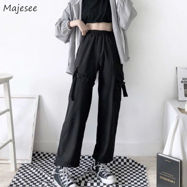 Pants Women Spring Black Loose Cargo Trousers Students Korean Style BF Casual  Female Hot Sale Cool Drawstring Daily Street Wear - AliExpress
