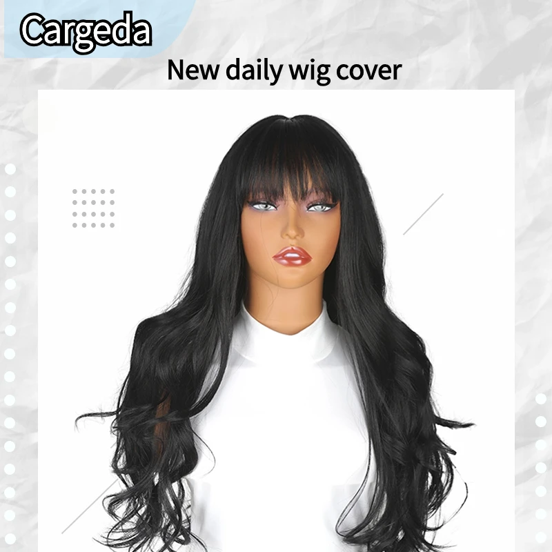 

European And American Wig Waist-length Curly Black Wavy Bangs Long Daily Middle-parted Natural High-temperature Silk Hair Cover