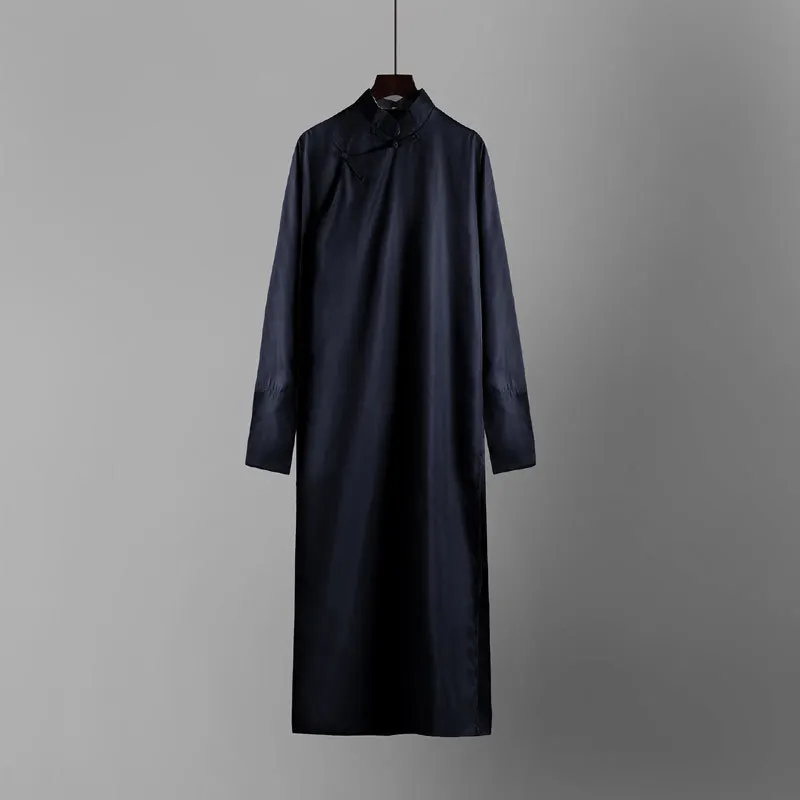 Mens Chinese Traditional Mandarin Gowns Kung Fu Wing Chun Uniforms Stage Crosstalk Performance Costume Chinese Robe For Men
