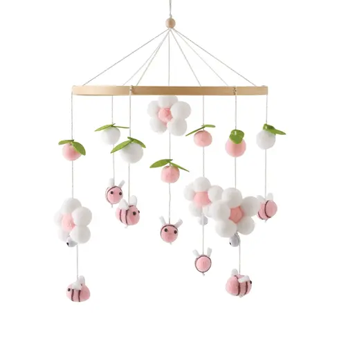 Wooden Crib Mobile Baby Bed Bell Rattle Toy Soft Felt Cartoon Bear Mobile bracket Newborn Music Box Bed Bell Hanging Bracket Toy - Image 17