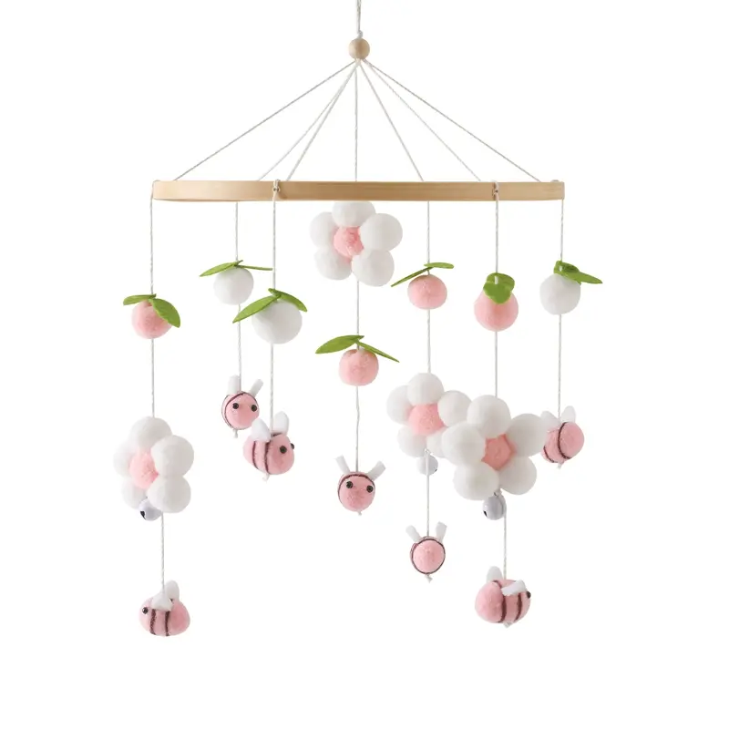 Wooden Crib Mobile Baby Bed Bell Rattle Toy Soft Felt Cartoon Bear Mobile bracket Newborn Music Box Bed Bell Hanging Bracket Toy - Image 17