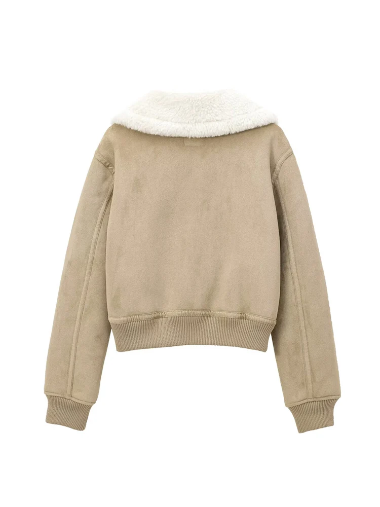 Autumn Winter Women New Suede Lapel Zipper Jacket Fashion Women's Long Sleeve Solid Color Simple Casual Street Short Coat Women