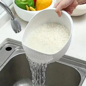 1PC- Silicone Colander Rice Bowl Drain Basket Fruit Bowl Washing Drain Basket with Handle Washing Basket Home Kitchen Organizer 1