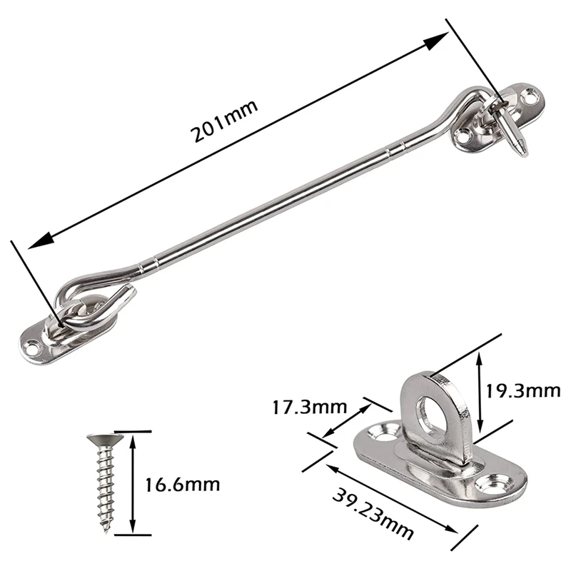 A68P-2 Pcs Stainless Steel Cabin Hook And Eye Latch With Screws-Heavy Duty Door Gate Latch For Shutter Shed Window