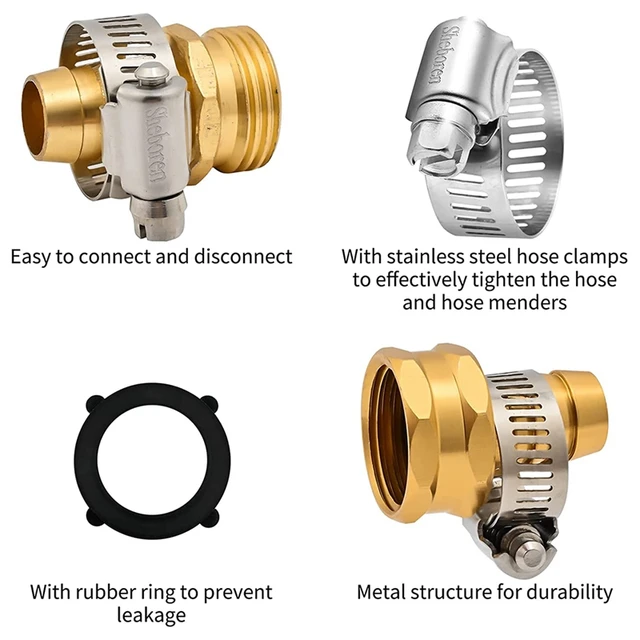 Promóció! Kerti Tömlőjavító Készlet, Alumínium Víztömlő Javító Készlet Tömlőcsatlakozók, Bilincsekkel 5/8 Hüvelykes Vagy 3/4 Tömlővel - Image 6