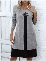 Women's One Piece Color Blocked Round Neck Dress Lady Long Sleeved  Button Up Dress Autumn Casual Elegant Dress - Image 6