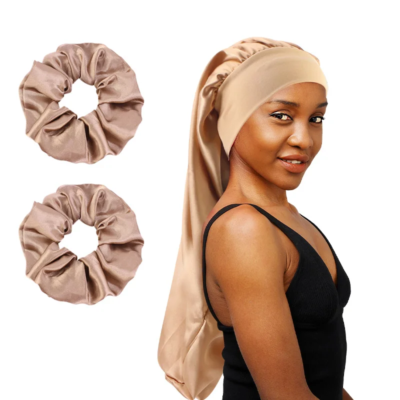 3PCS/LOT Elastic Wide Edge Long Satin Bonnet Sleep Hats Wrap Night Cap Care Women Extra Large For Natural Curly Loose Hair 4